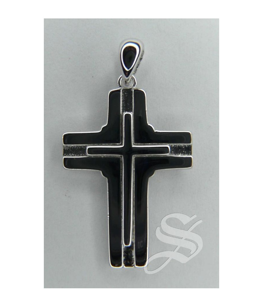 CRUZ PLATA DISEÑO DOS CRUCES 25 X 18 MM.