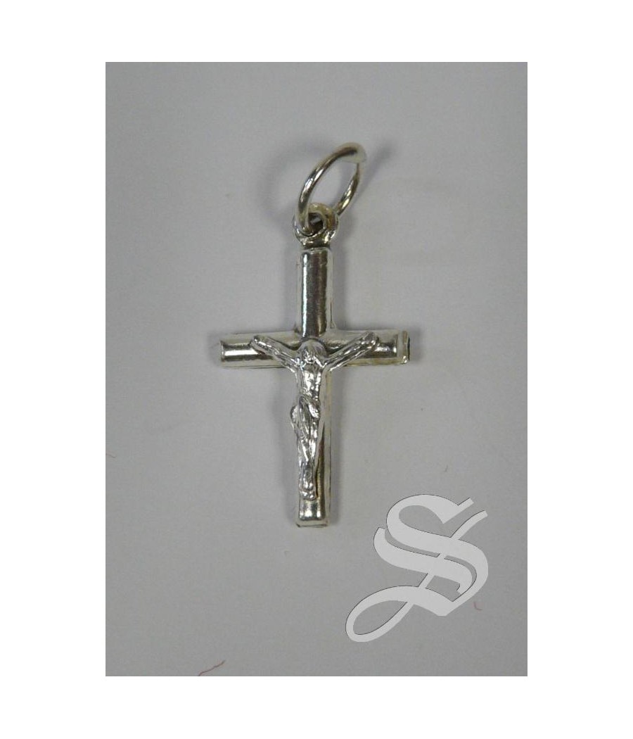 CRUZ PLATA REDONDA CON CRISTO 21 X 12