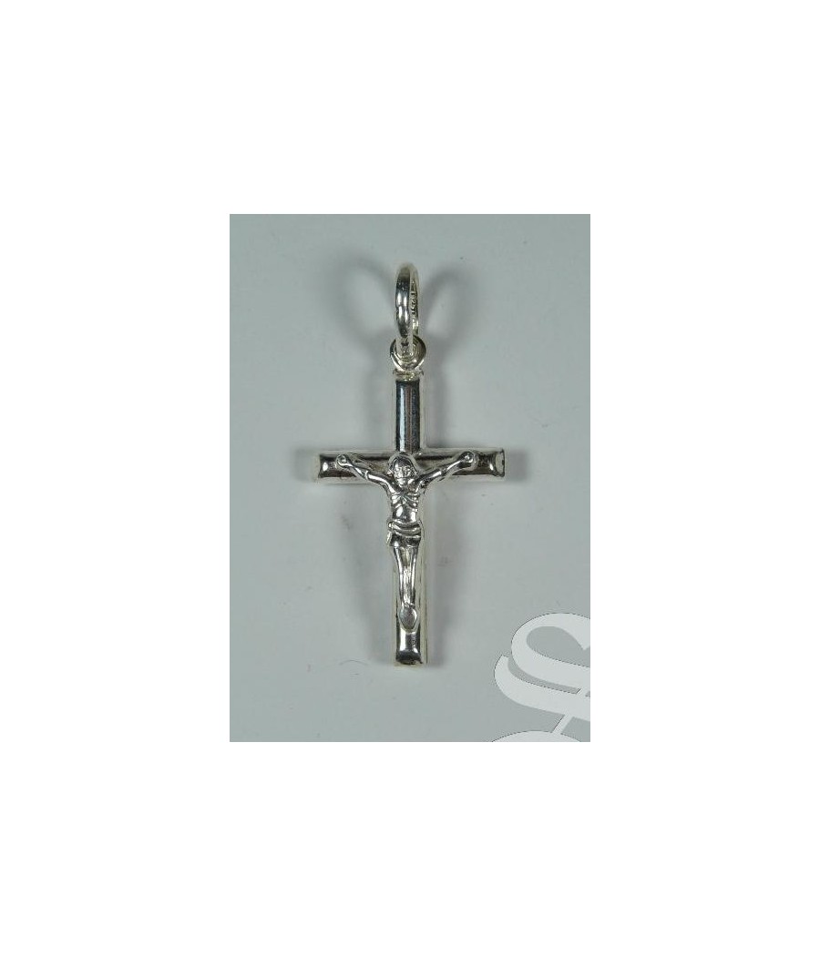 CRUZ PLATA REDONDA CON CRISTO 25 X 16 MM