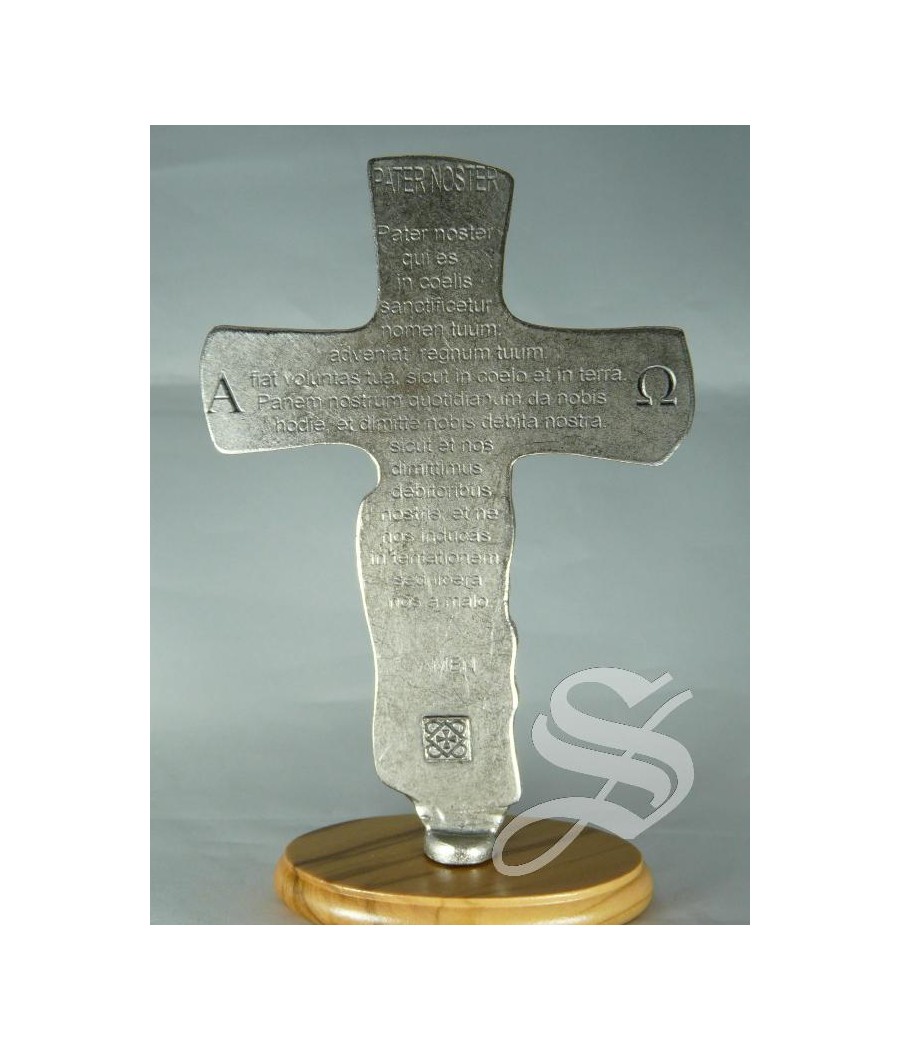 CRUZ TRINIDAD 14 CM. METAL BASE MADERA OLIVO COMUNION CONFIRMACION