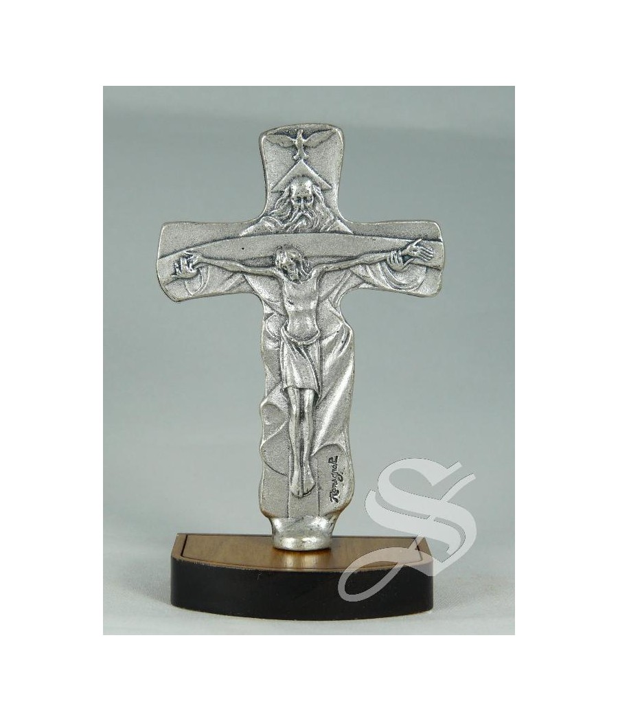 CRUZ TRINIDAD 7 CM. METAL BASE OLIVO COMUNION CONFIRMACION