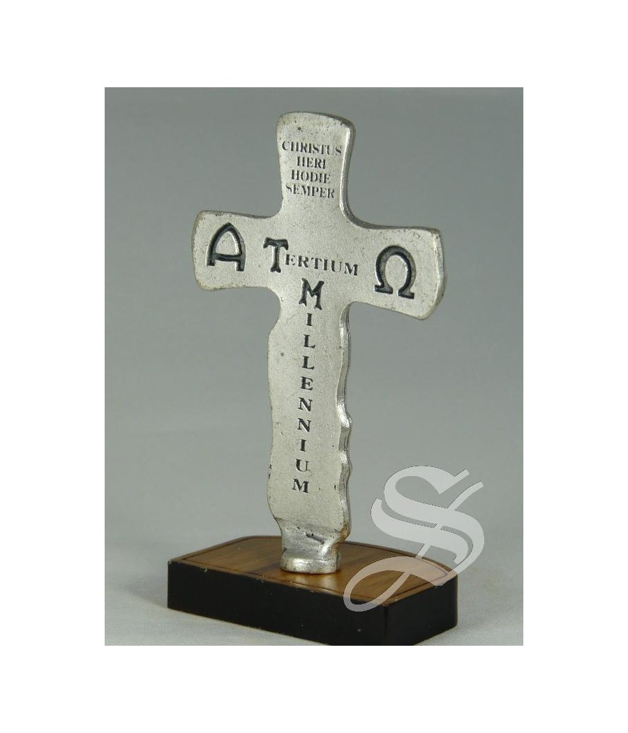 CRUZ TRINIDAD 7 CM. METAL BASE OLIVO COMUNION CONFIRMACION