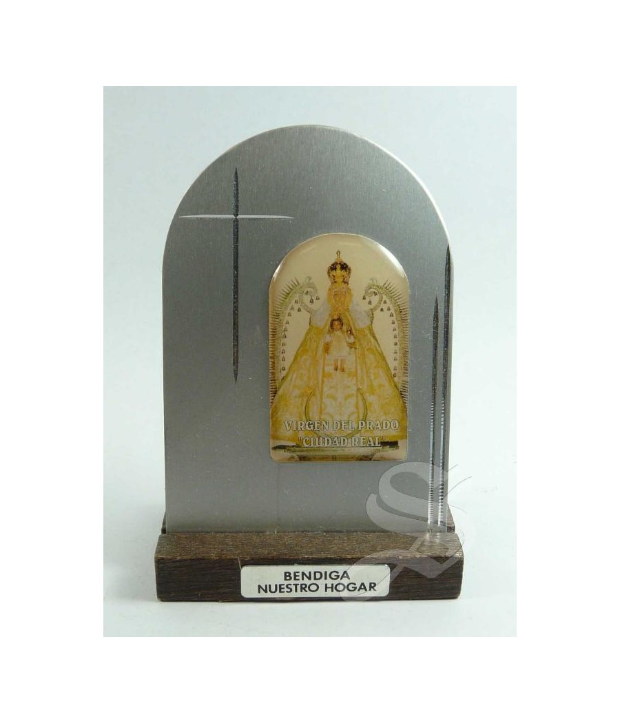 CUADRITO ALUMINIO PEANA MADERA VIRGEN DEL PRADO