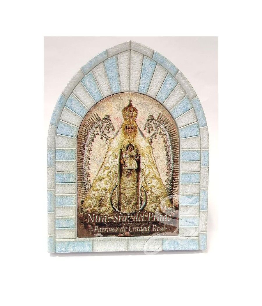 CUADRITO CAPILLA AZUL EFECTO PIEDRA VIRGEN DEL PRADO 7 * 9