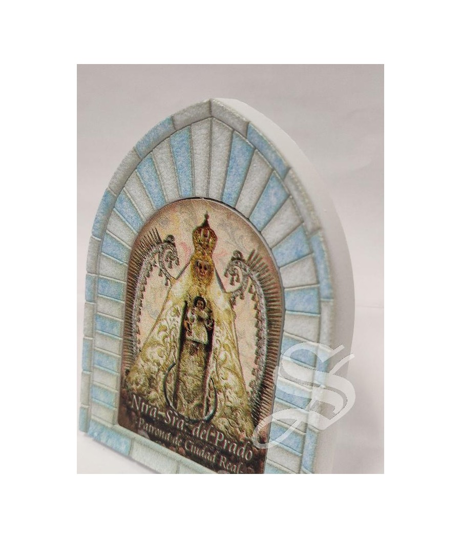 CUADRITO CAPILLA AZUL EFECTO PIEDRA VIRGEN DEL PRADO 7 * 9