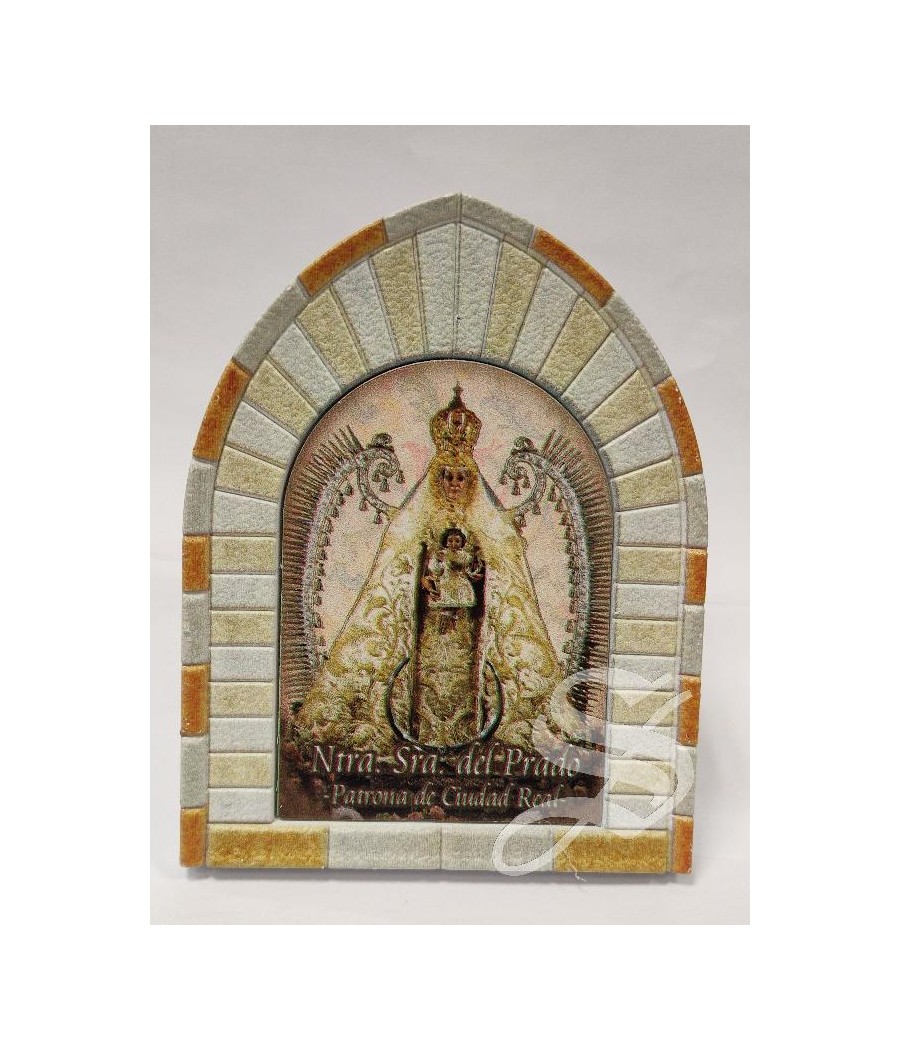 CUADRITO CAPILLA BEIGE VIRGEN DEL PRADO EFECTO PIEDRA 7 * 9