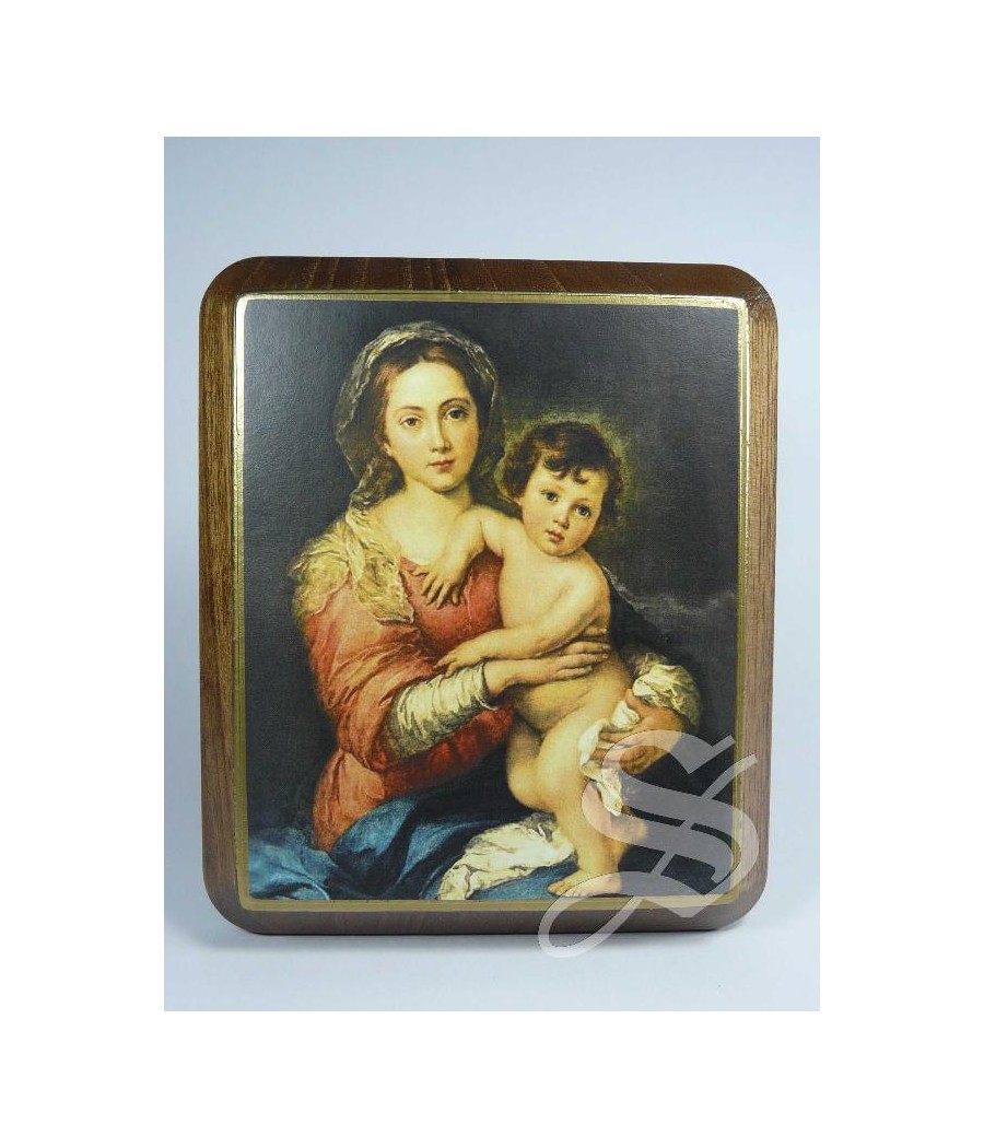 CUADRO BISEL MADERA VIRGEN CON NIÑO 13 X 15