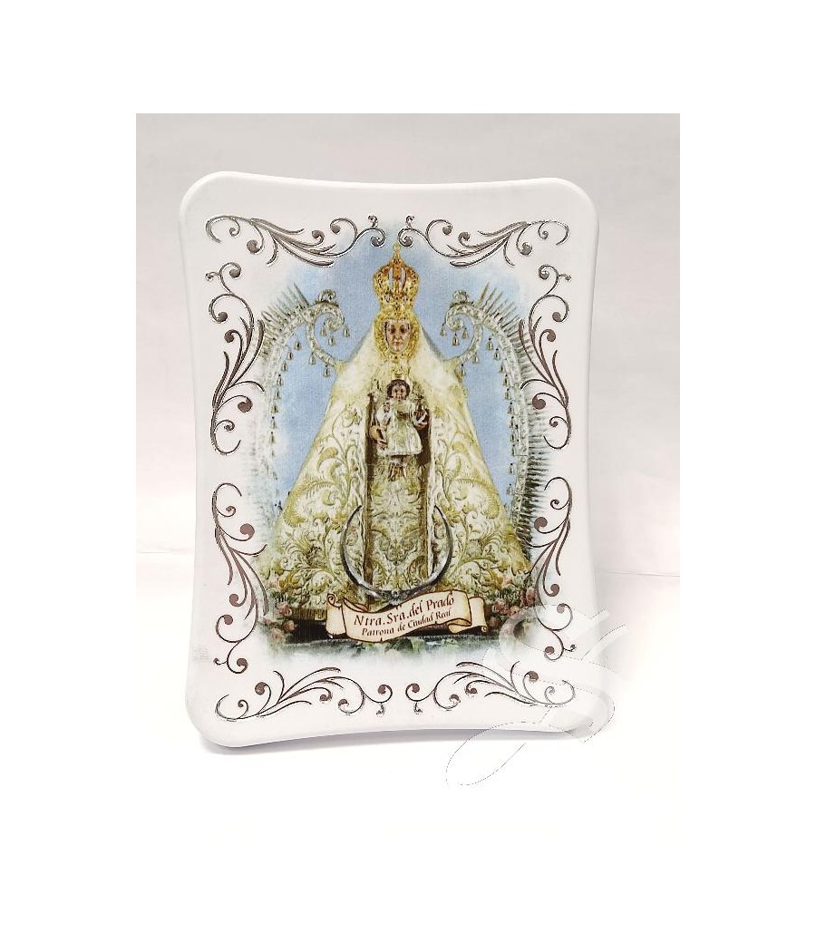 CUADRO EFECTO PIEDRA VIRGEN DEL PRADO DETALLES PLATA 9 * 12