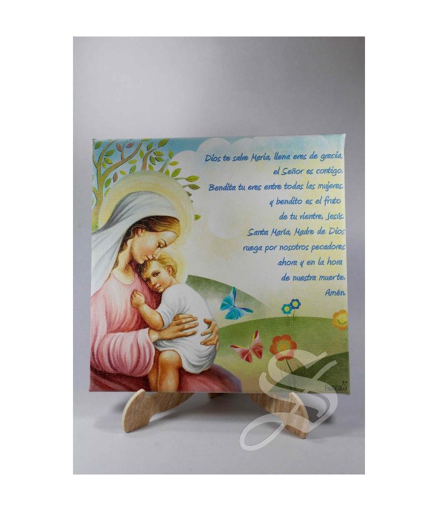 CUADRO LIENZO VIRGEN CON NIÑO 20*20 CM.