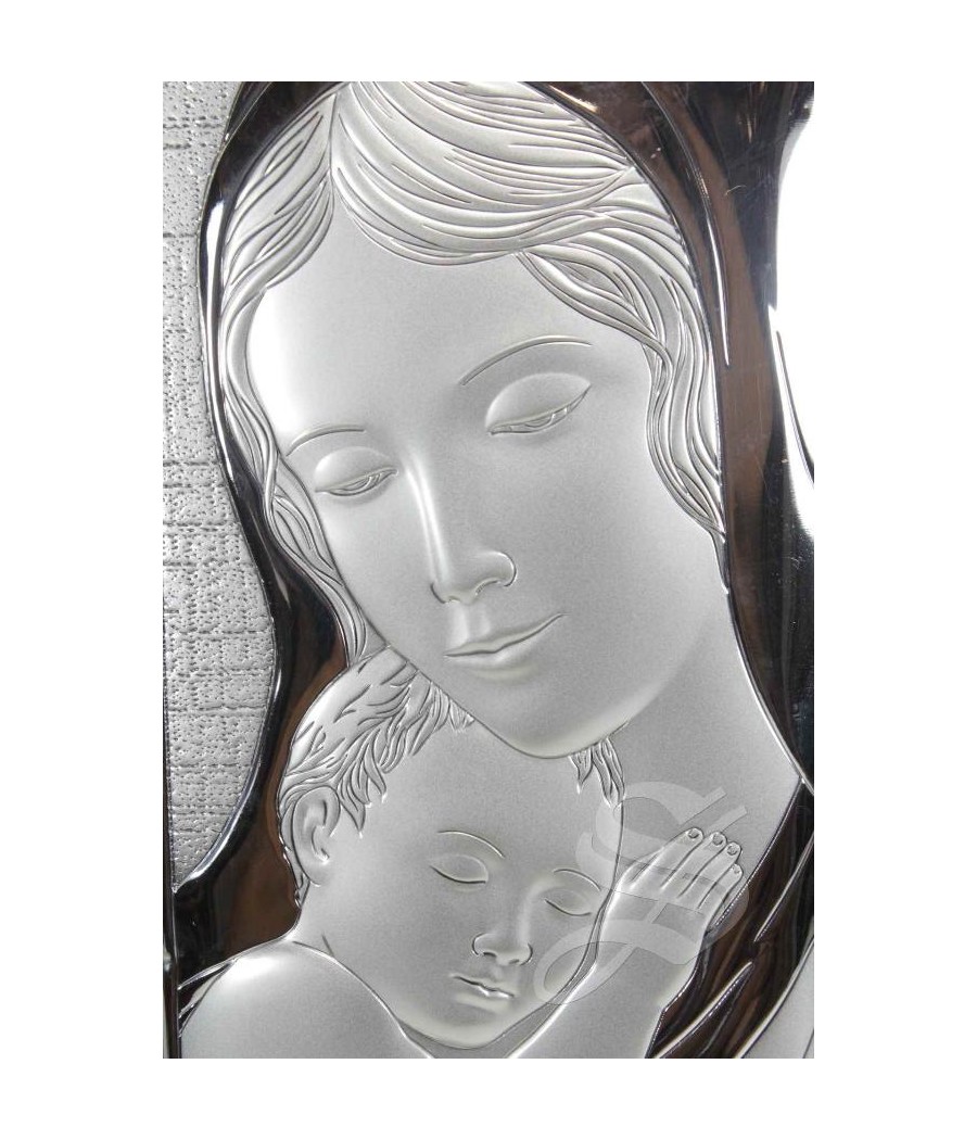 CUADRO PLATA  VIRGEN CON NIÑO 11*32