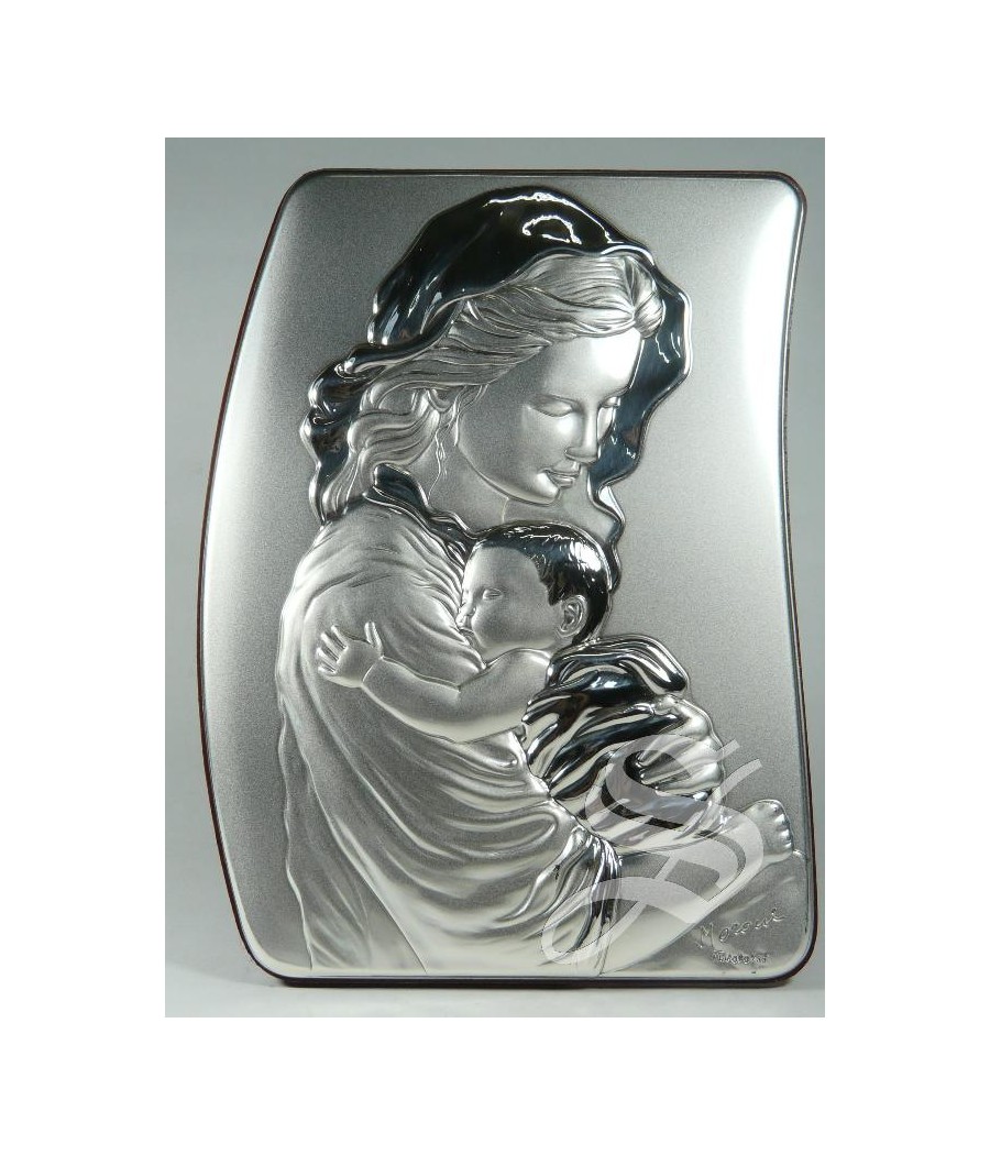 CUADRO PLATA VIRGEN CON NIÑO 16 X 12