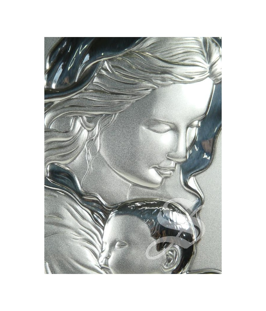 CUADRO PLATA VIRGEN CON NIÑO 16 X 12