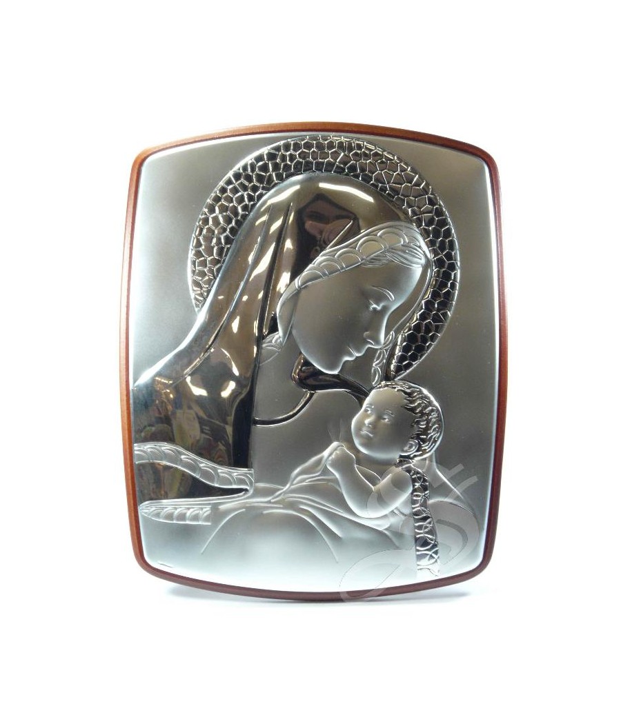 CUADRO PLATA VIRGEN CON NIÑO 21*26 CM