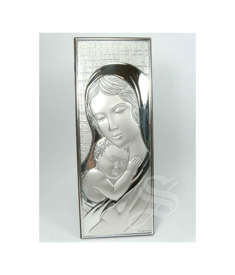 CUADRO PLATA VIRGEN CON NIÑO 7*18