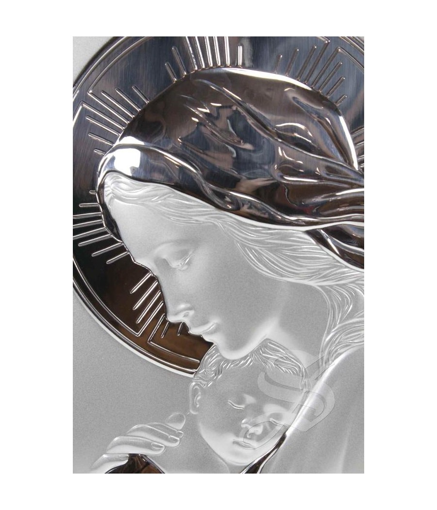 CUADRO PLATA VIRGEN CON NIÑO 9,5 X 26,5