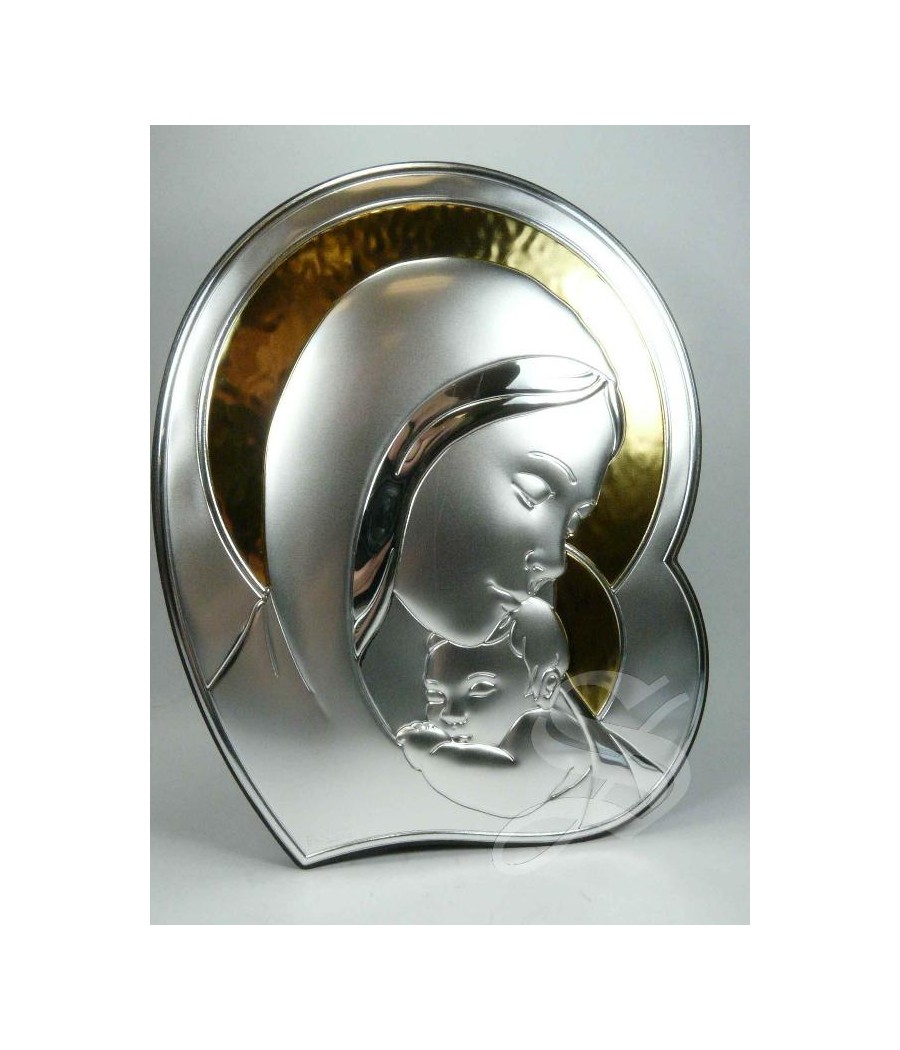 CUADRO PLATA VIRGEN CON NIÑO ABRAZO 16*20 ORO