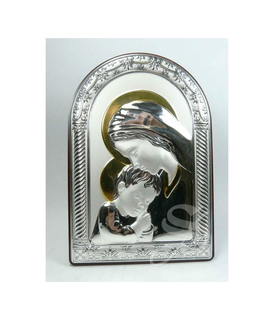 CUADRO VIRGEN CON NIÑO 10*15 CON PLACA DE PLATA