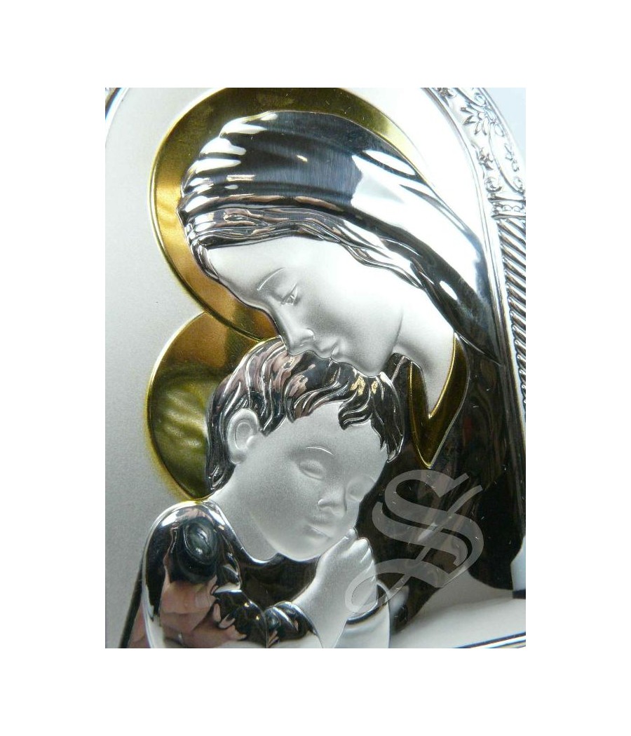 CUADRO VIRGEN CON NIÑO 10*15 CON PLACA DE PLATA