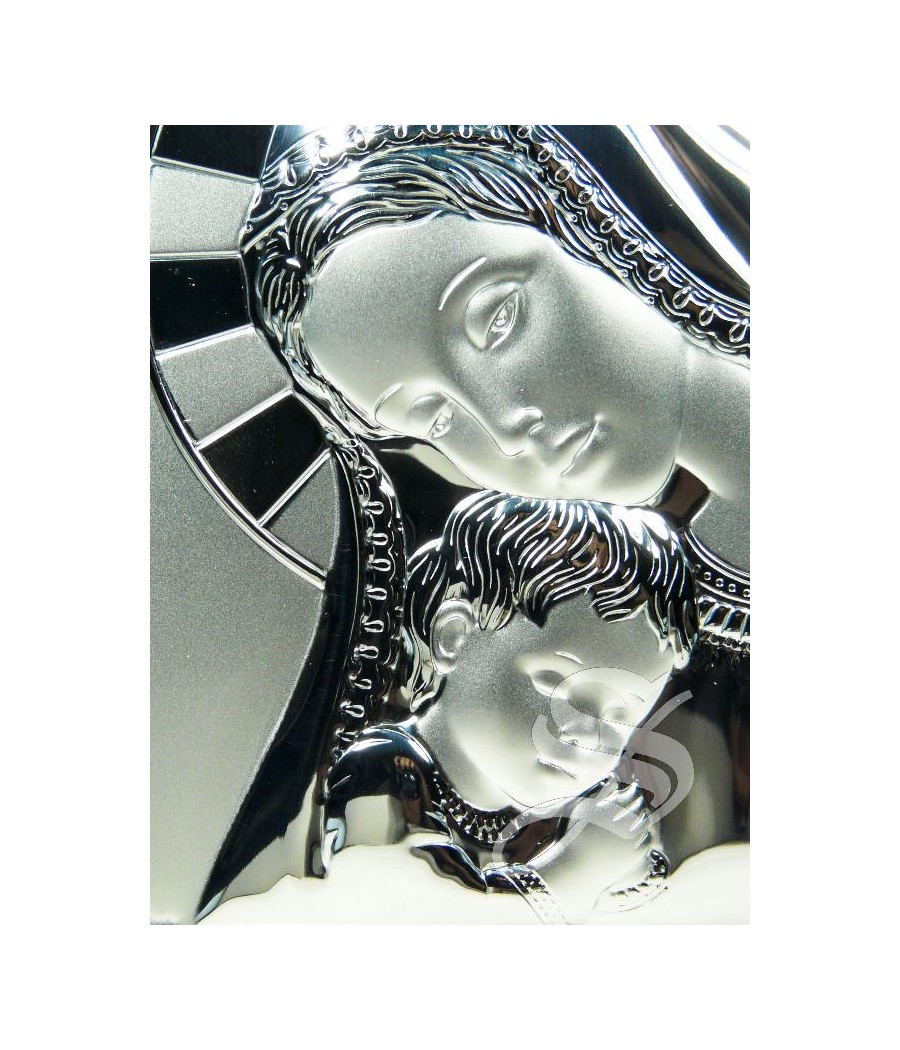 CUADRO VIRGEN CON NIÑO 11 X 11 LAMINADO DE PLATA