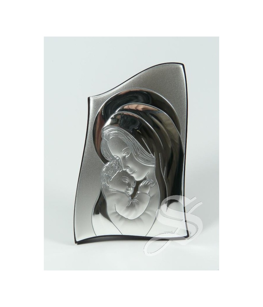 CUADRO VIRGEN CON NIÑO 6,5 X 9 CM. PLATA BILAMINADA