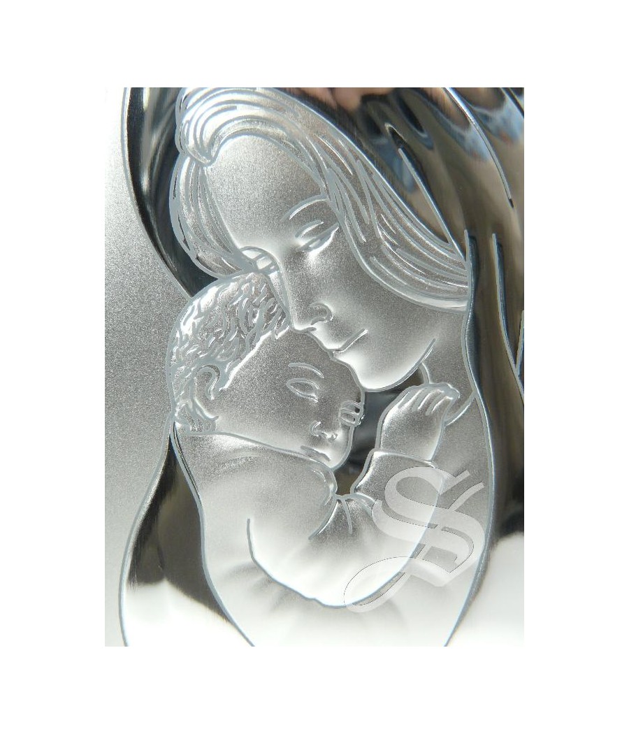 CUADRO VIRGEN CON NIÑO 6,5 X 9 CM. PLATA BILAMINADA