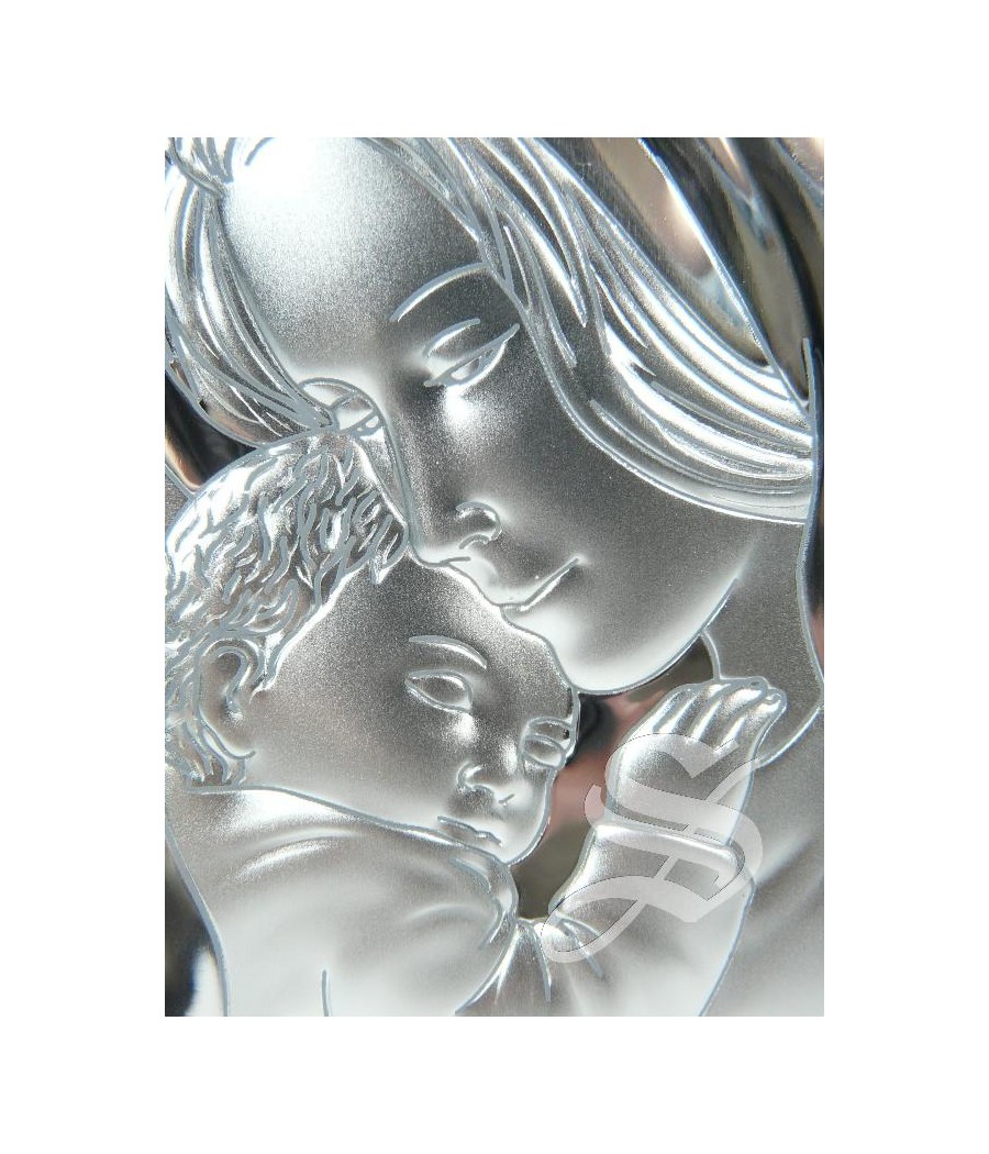 CUADRO VIRGEN CON NIÑO 8,5 X 13 CM. PLATA BILAMINADA