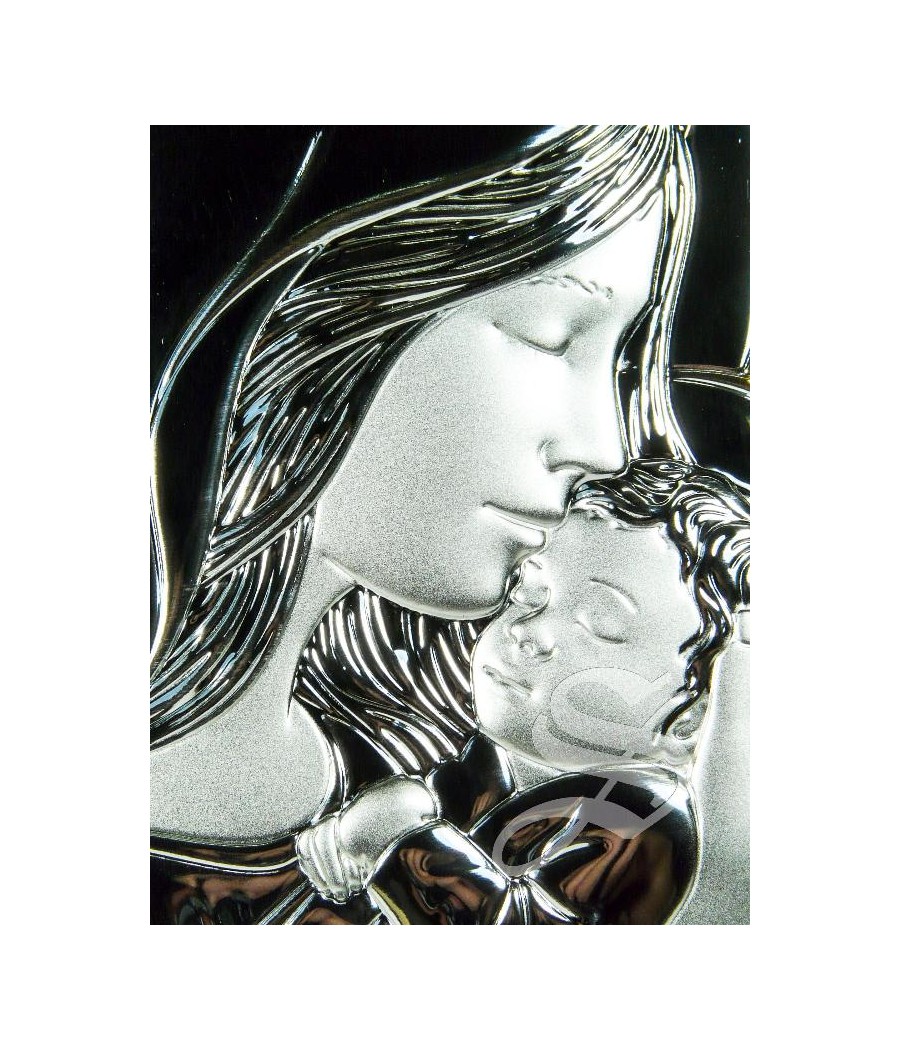 CUADRO VIRGEN CON NIÑO CORAZON 11 X 14 LAMINADO DE PLATA CON ORO