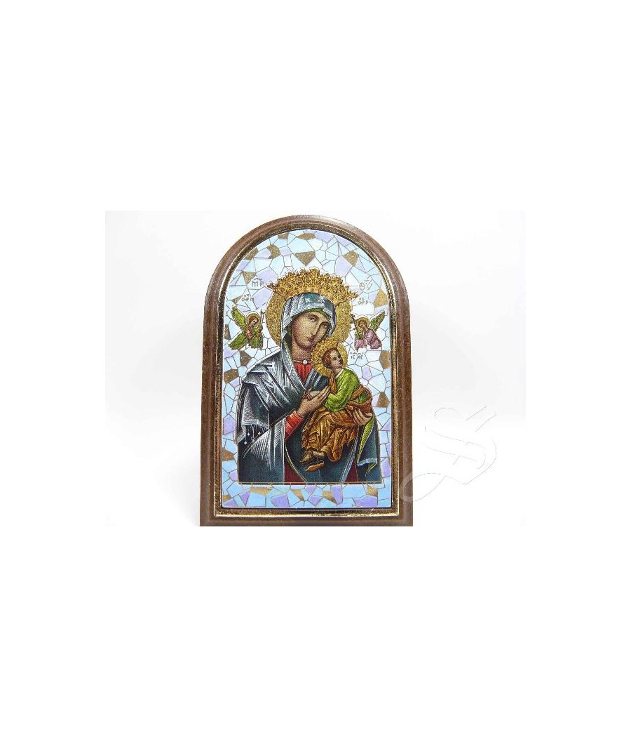 CUADRO VIRGEN PERPETUO SOCORRO DETALLES DORADOS  10 X 6,5 CM.