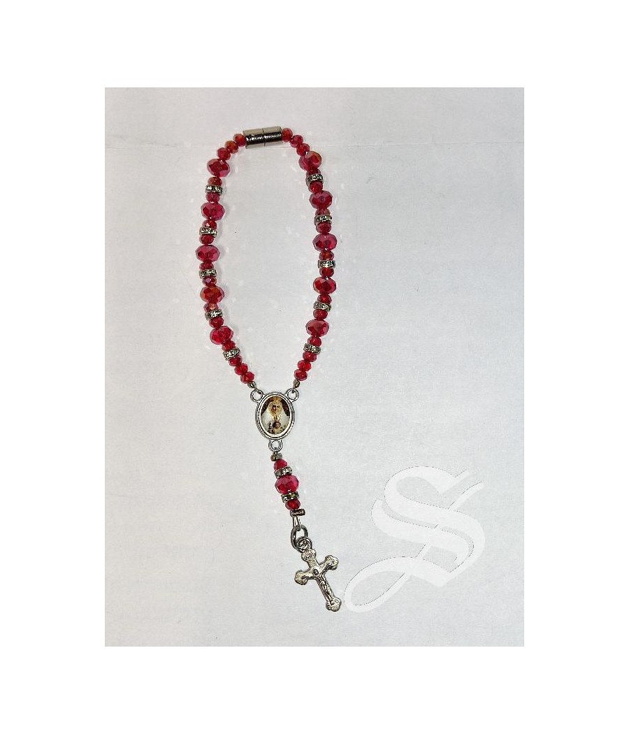 DECENA CRISTAL ROJO CON CAPUCHONES VIRGEN DEL PRADO 7MM