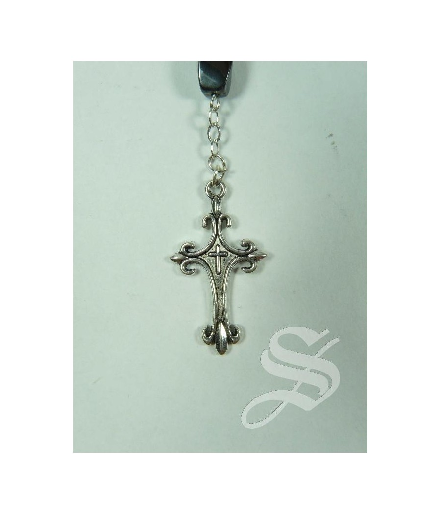 DECENA CRISTAL NEGRO CON CAPUCHONES VIRGEN DEL PRADO 7MM