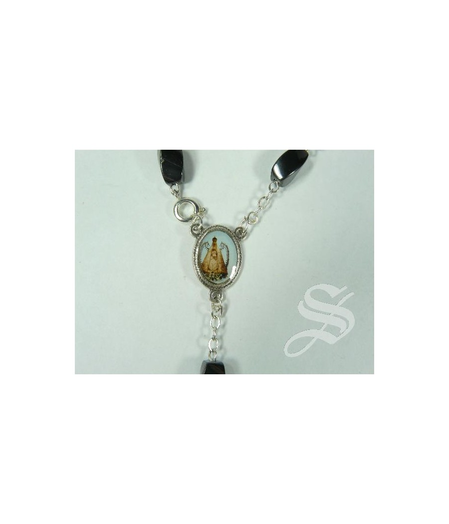 DECENA CRISTAL NEGRO CON CAPUCHONES VIRGEN DEL PRADO 7MM