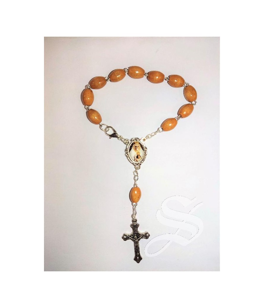 DECENA MADERA OVAL VIRGEN DEL PRADO 7 MM. CON GANCHO