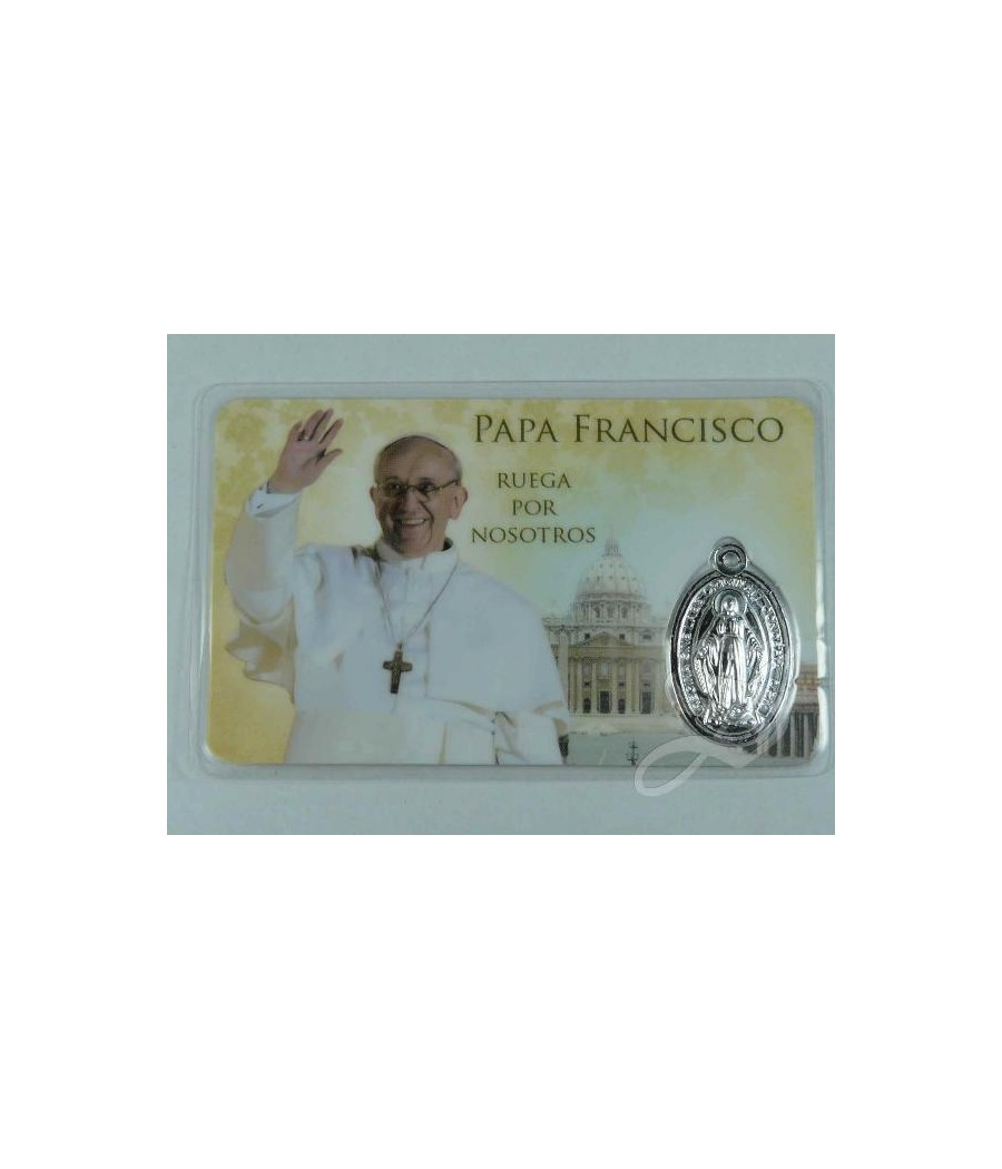 ESTAMPA PAPA FRANCISCO CON MEDALLA