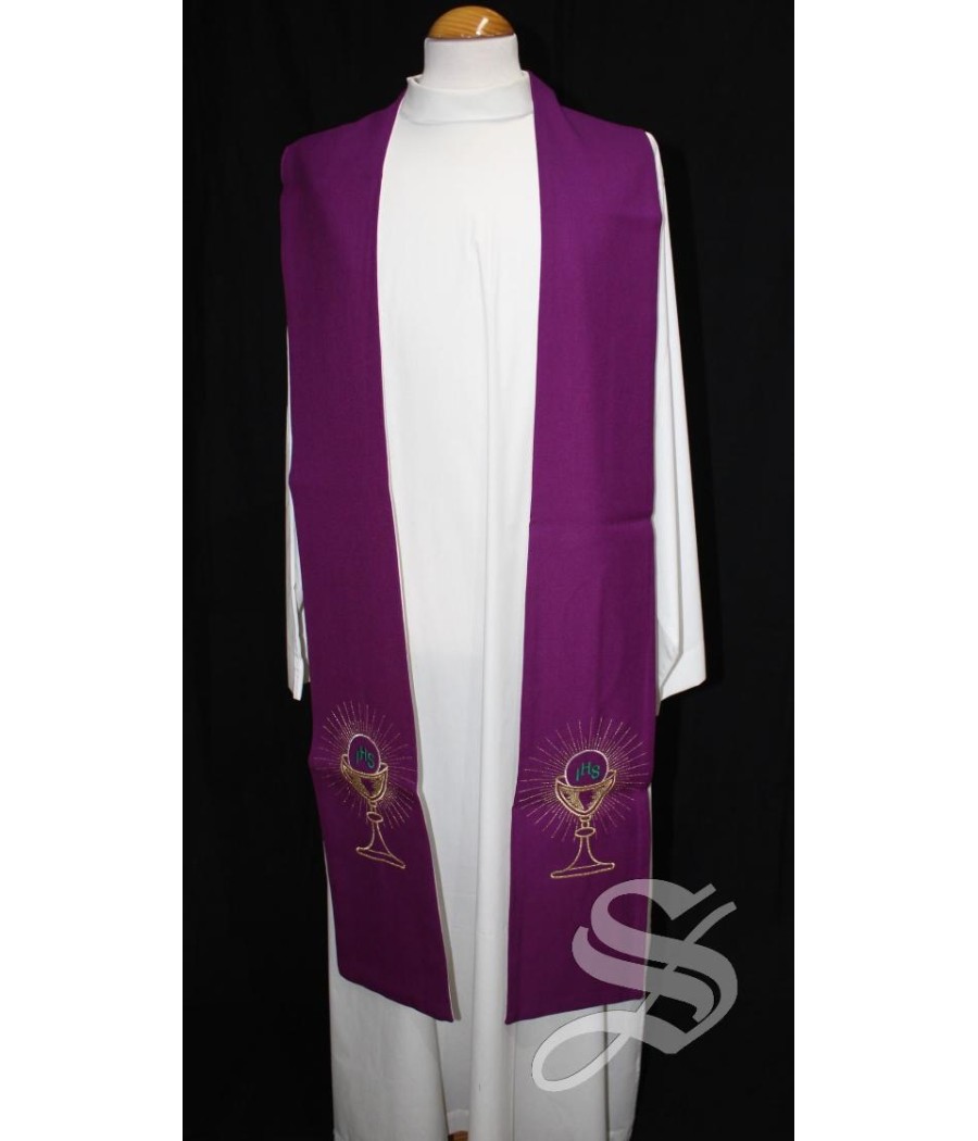 ESTOLA REVERSIBLE ESTERILLA BLANCO Y MORADO BORDADO