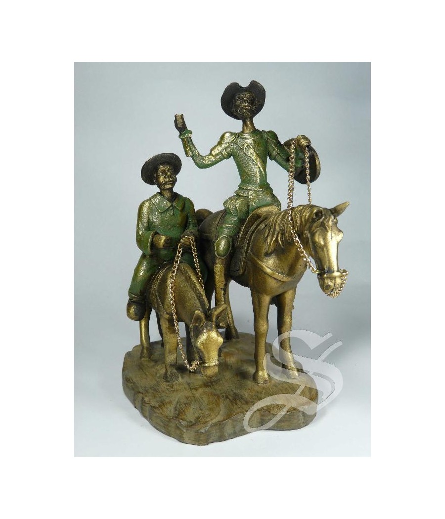 FIGURA QUIJOTE Y SANCHO MONTADOS ENVEJECIDO 20*15*25