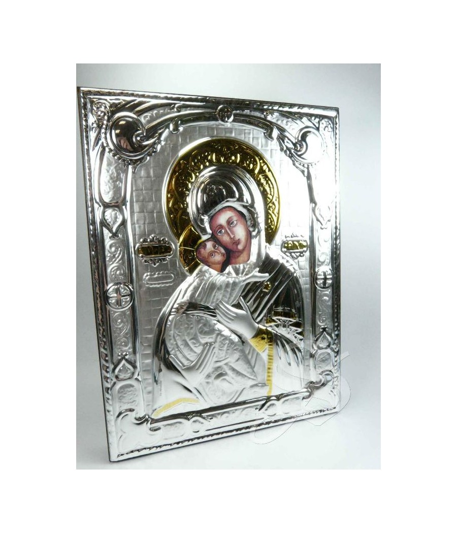 ICONO 18*24 VIRGEN CON NIÑO PLATA