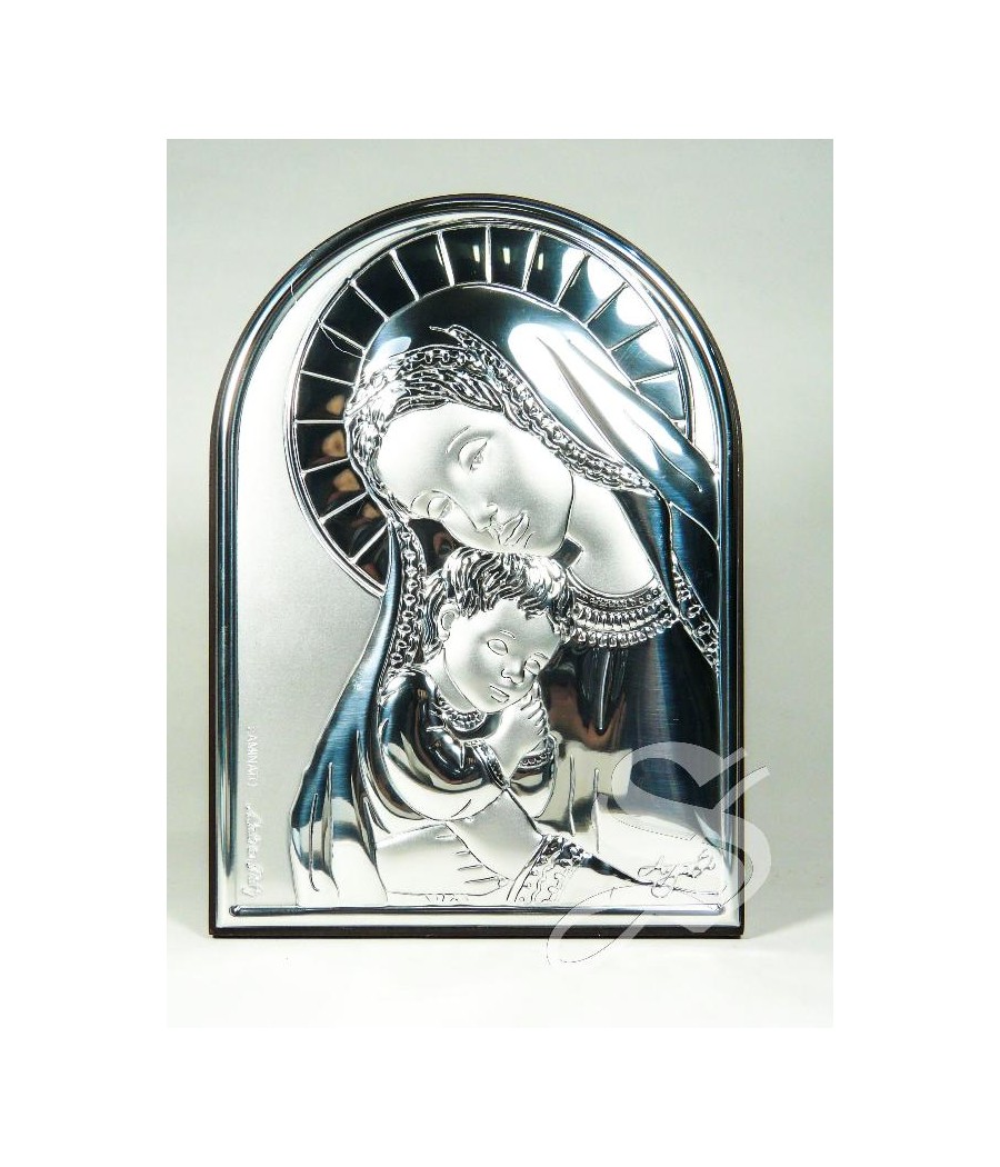 ICONO CAPILLA 10 X 14 VIRGEN CON NIÑO LAMINADO DE PLATA