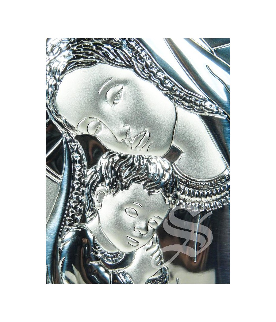 ICONO CAPILLA 10 X 14 VIRGEN CON NIÑO LAMINADO DE PLATA