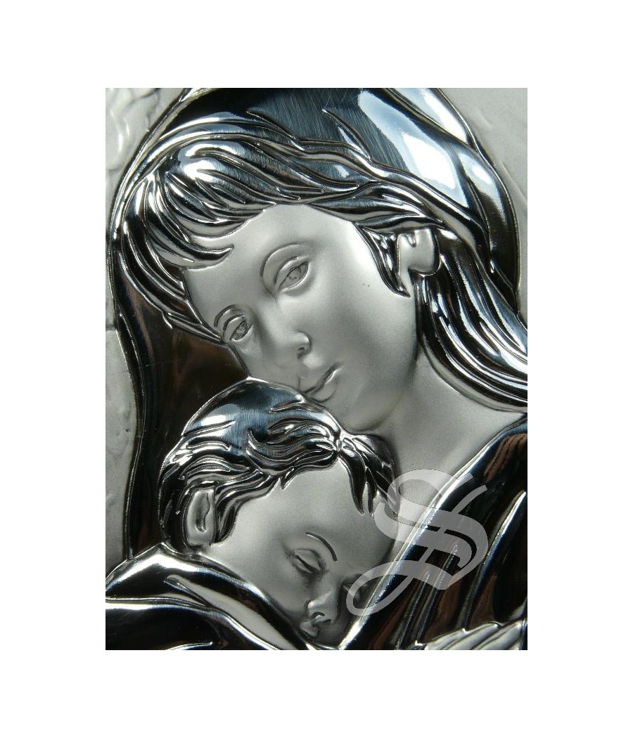 ICONO MADERA CON PLATA 10 X 14 VIRGEN CON NIÑO