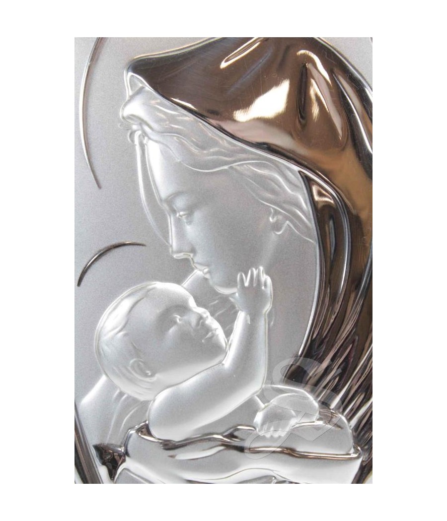 ICONO OVAL 12*23 VIRGEN CON NIÑO PLATA