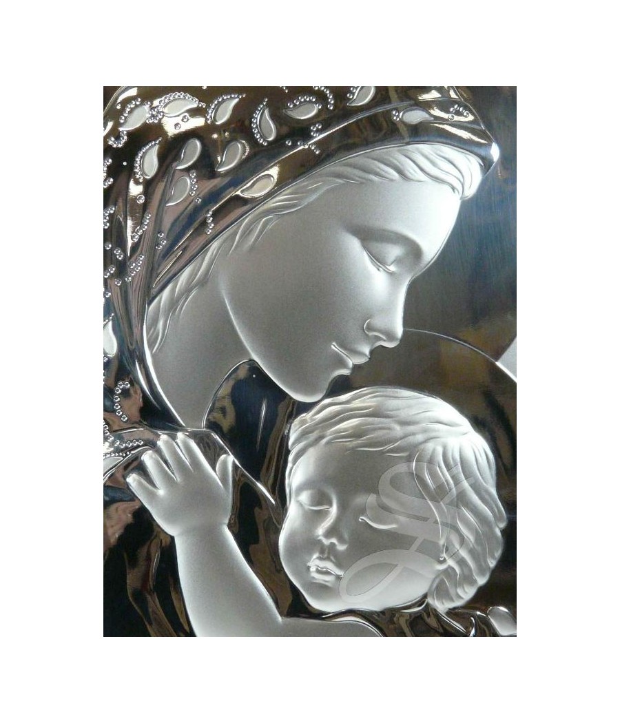 ICONO PLATA 20*33 VIRGEN CON NIÑO B-M