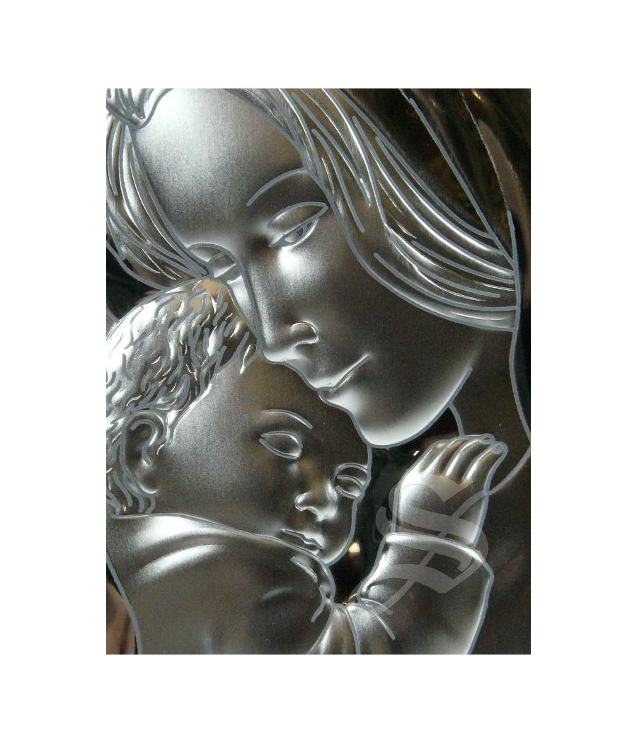 ICONO PLATA VIRGEN CON NIÑO 12X17