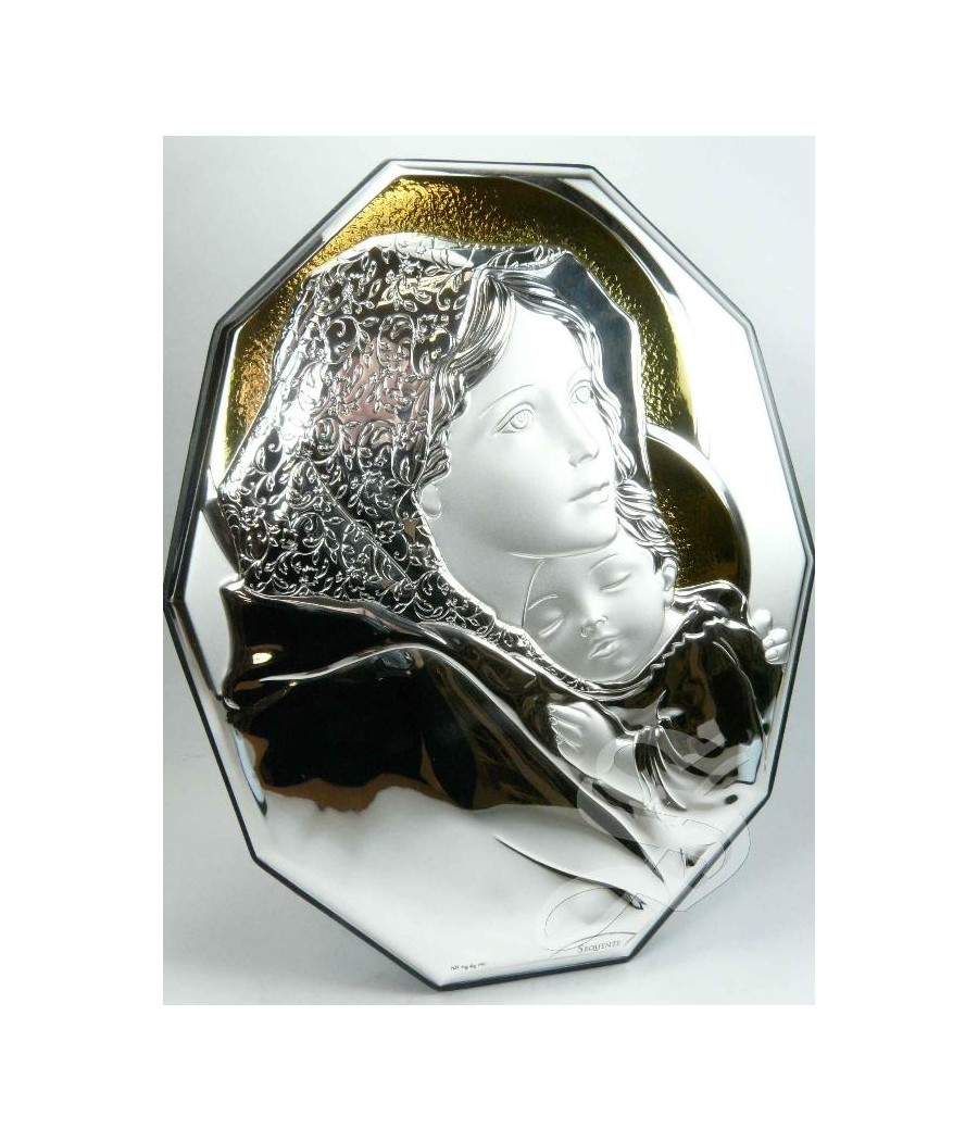 ICONO PLATA VIRGEN CON NIÑO 16*20