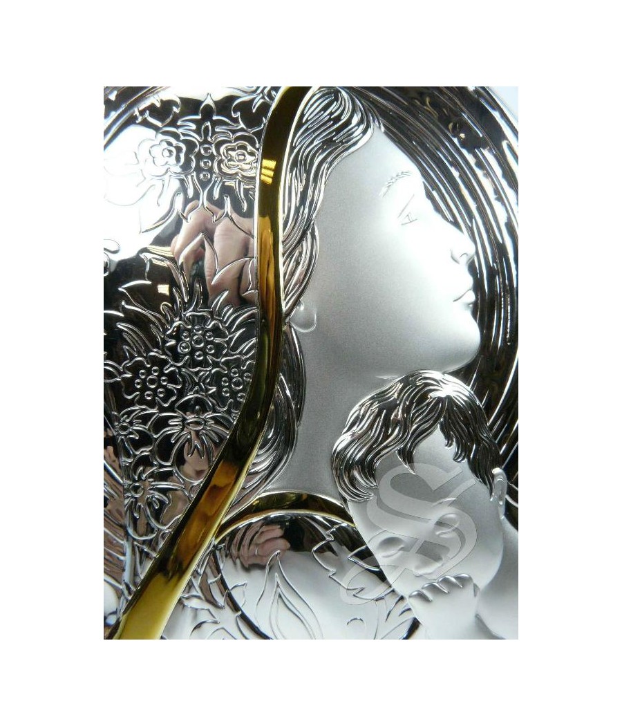 ICONO PLATA VIRGEN CON NIÑO 18*19