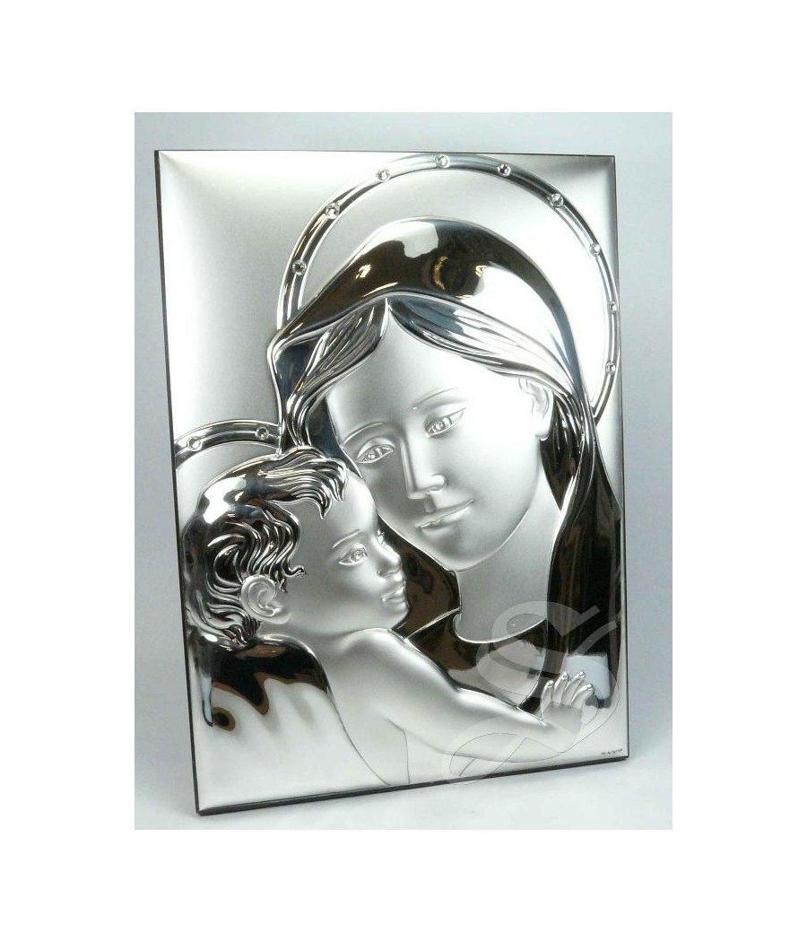 ICONO PLATA VIRGEN CON NIÑO 18*24