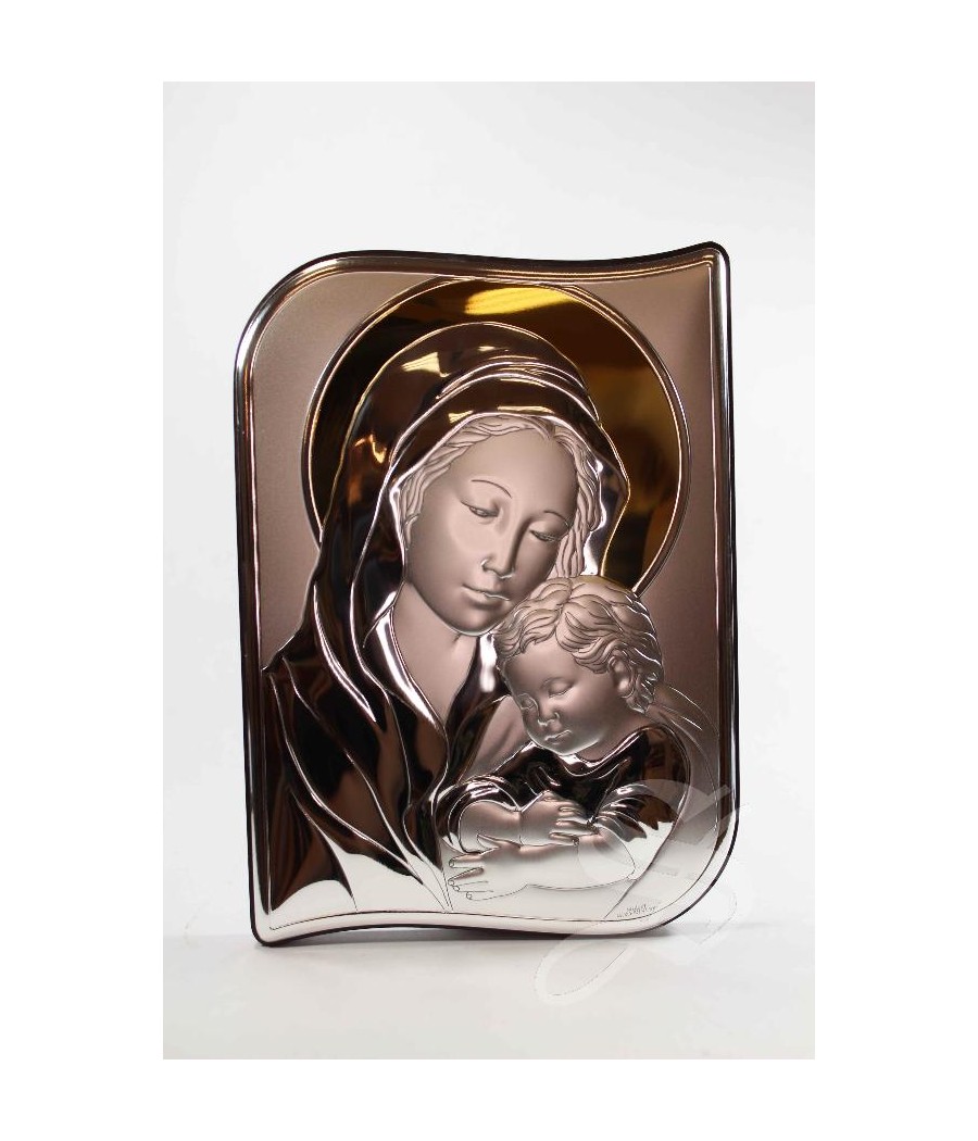 ICONO PLATA VIRGEN CON NIÑO DORADO 12*17