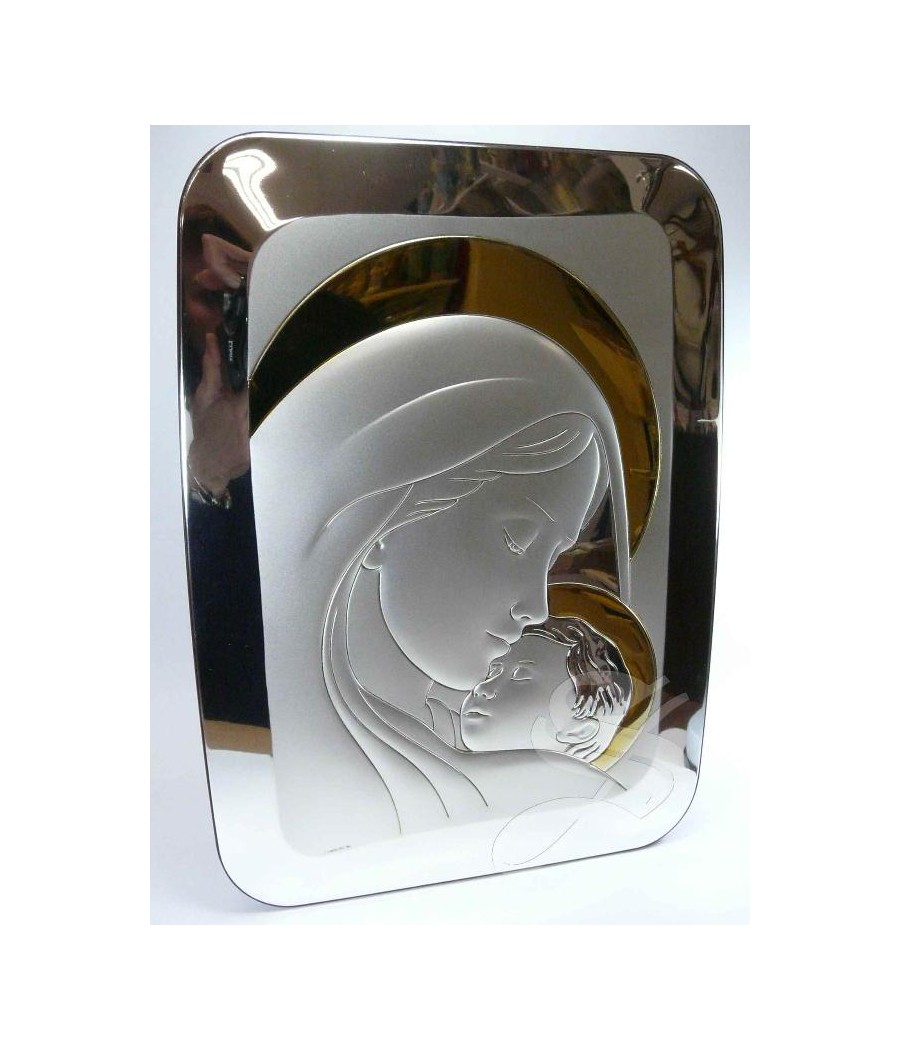 ICONO PLATA VIRGEN NIÑO CON DORADO 25*35