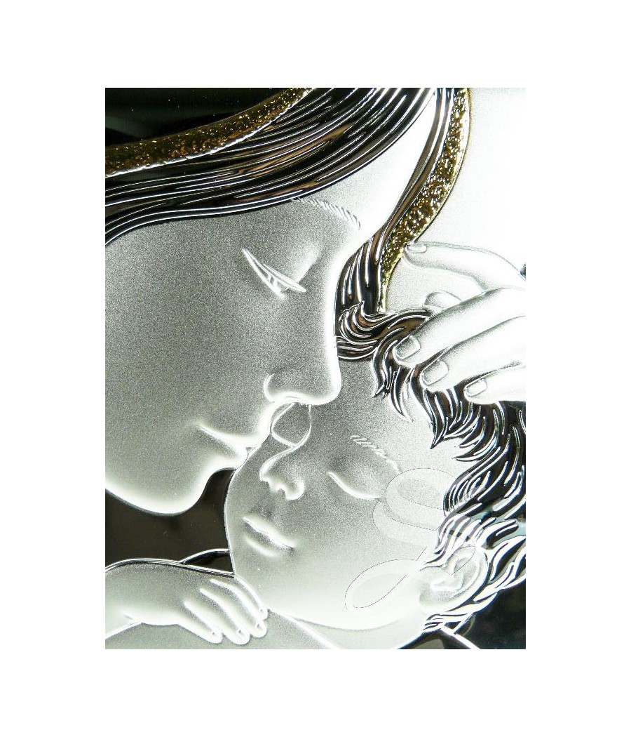 ICONO VIRGEN CON NIÑO 21 X 15 PLATA LAMINADA