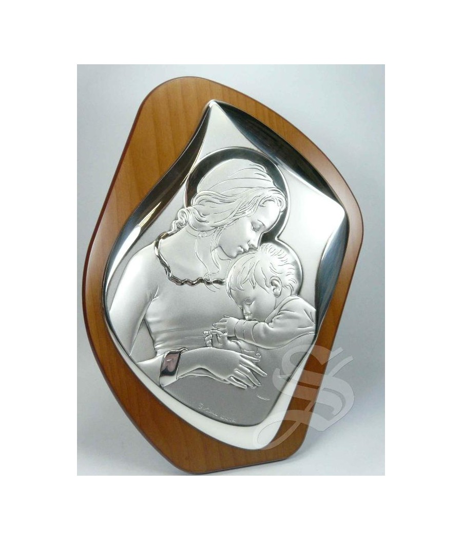 ICONO VIRGEN CON NIÑO 24*18 PLATA