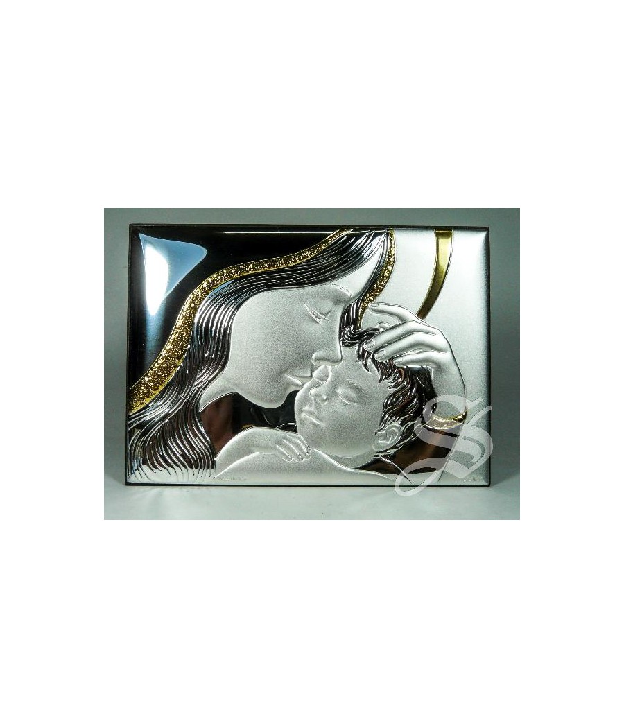 ICONO VIRGEN CON NIÑO ORO 14 X 10 CM. PLATA LAMINADA